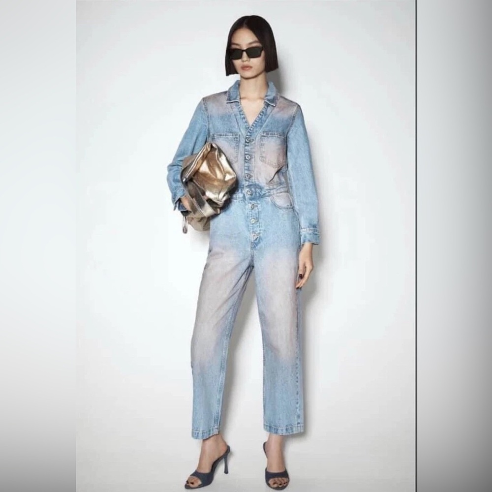 Zara Light Blue Denim Jumpsuit